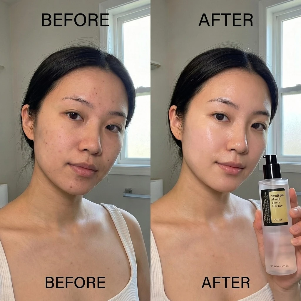 Resultados del sérum mucina - piel más luminosa y uniforme